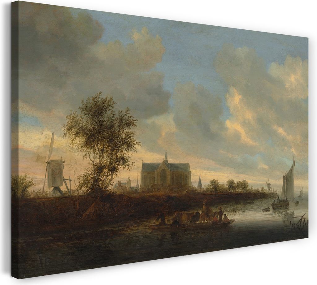 Leinwandbild (100x70cm): Salomon van Ruysdael - Blick auf die Stadt Alkmaar, echter Holz-Keilrahmen inkl. Aufhänger, handgefertigt in Deutschland