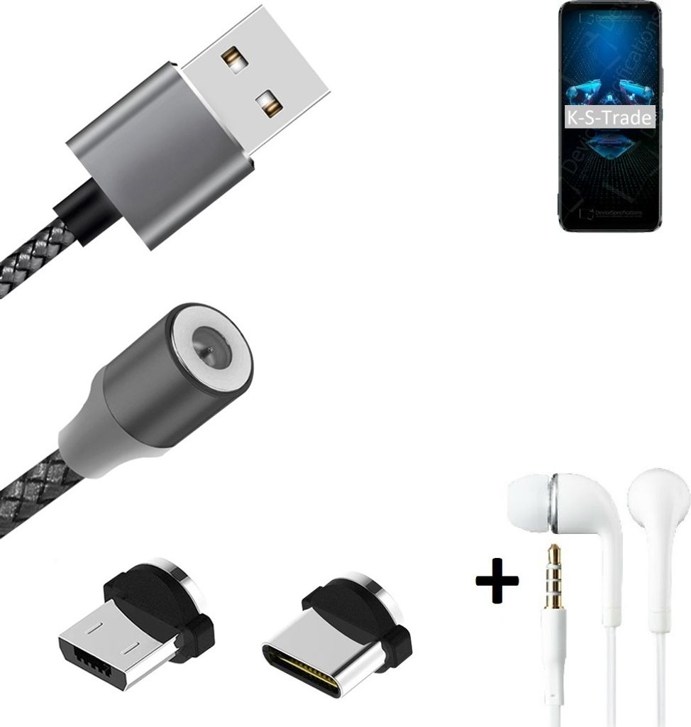 K-S-Trade Hochwertiges Magnet-Lade-kabel Sync-Kabel Daten-Kabel + Kopfhörer kompatibel mit Archos X67 5G mit USB-Typ-C-Anschluss und