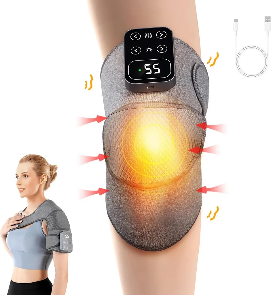 Genouillère chauffante et massante 3 en 1 rechargeable gris foncé