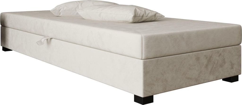 AURA SOFA Boxspringbett IVO 100x195 Komplett-Set mit Bonell Matratze, Polsterbett mit Bettkästen - Hellbeige, MONOLITH 02