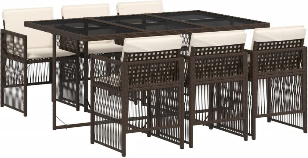7-tlg. Garten-Essgruppe mit Kissen Braun Poly Rattan
