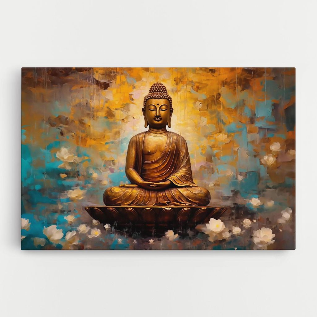 ARTHUB Leinwandbild 30x40 cm, Blue Gold Buddha | Wohnzimmerdekoration, Hängende Bilder, Wanddekoration, Heimdekoration, Moderne, Buddha
