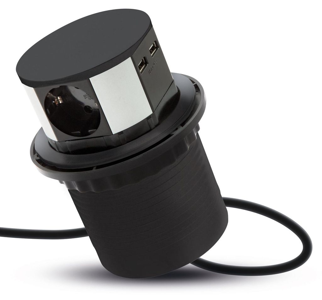 DELIGHT - Einbau Pop-Up Tischsteckdose mit 2x USB und 3 Produktbild 