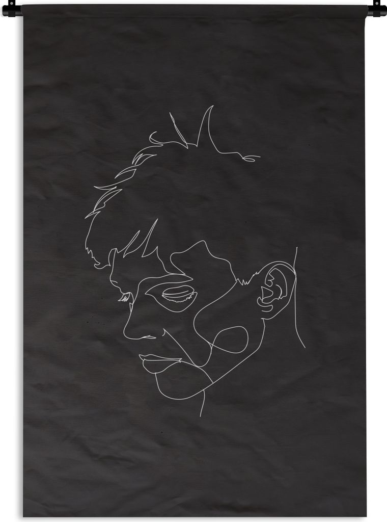 MuchoWow Wandteppich Wandbehang Mann - Strichzeichnung - Porträt 90x135 cm Tapisserie Dekoration Wandtuch - Baumwolle - Wandskulptur