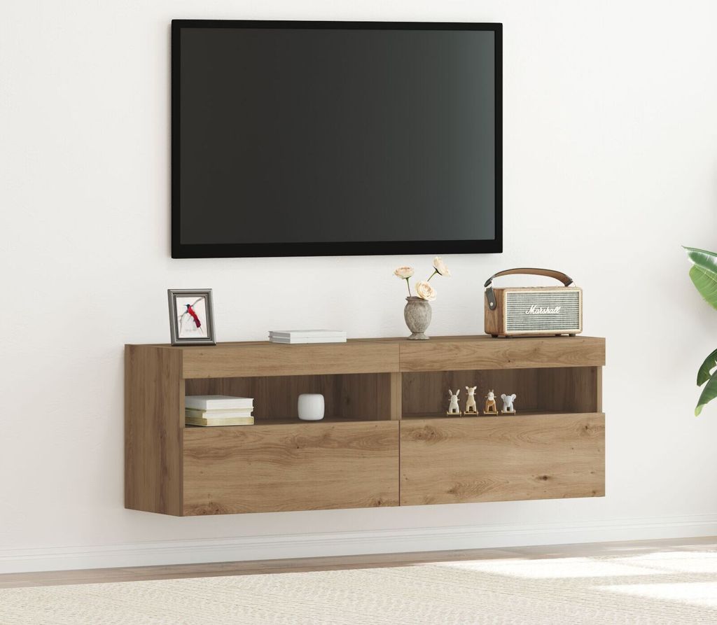 TV-Wandschränke mit LED-Leuchten 2 Stk. Artisan Eiche, TV-Schränke DesignMöbel Neu
