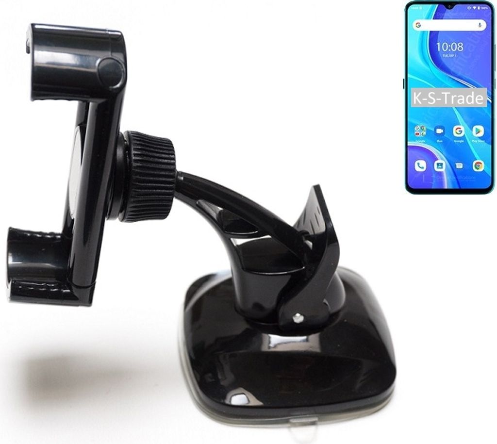 K-S-Trade kompakte Handy-Halterung Windschutzscheibe kompatibel mit UMIDIGI A7s Armaturenbrett schwarz Autohalterung KFZ Halter Scheiben-Halterung