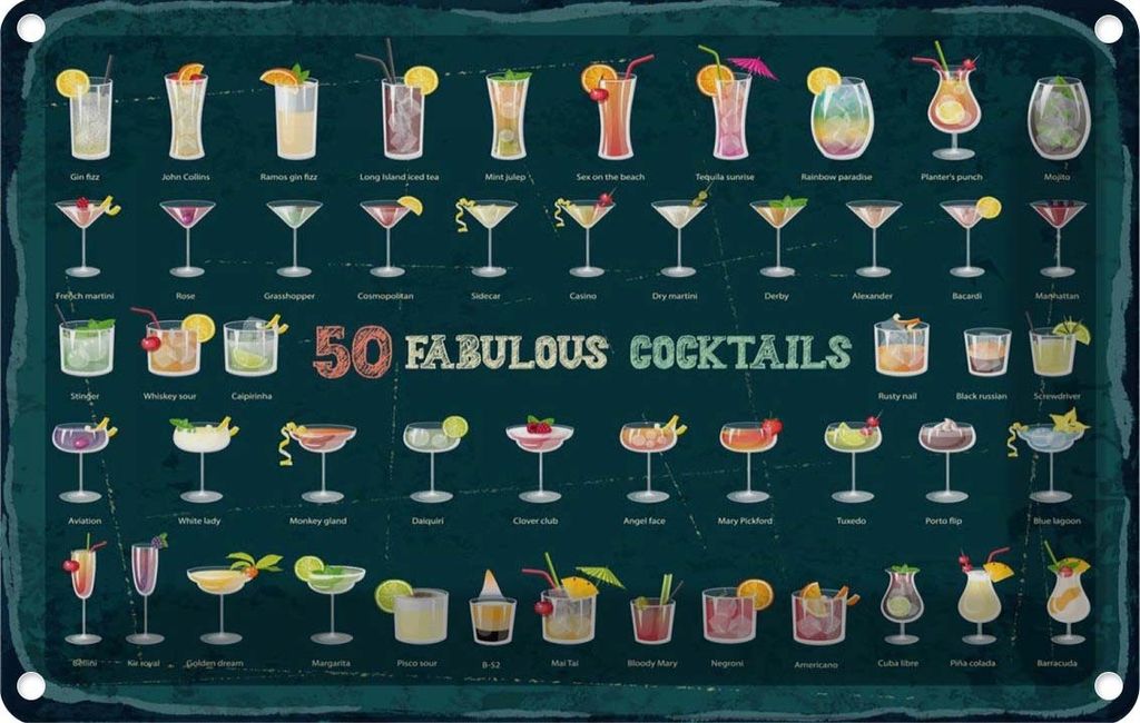 vianmo Blechschild 20x30 cm 50 Fabulous Cocktails Drinks Produktbild 