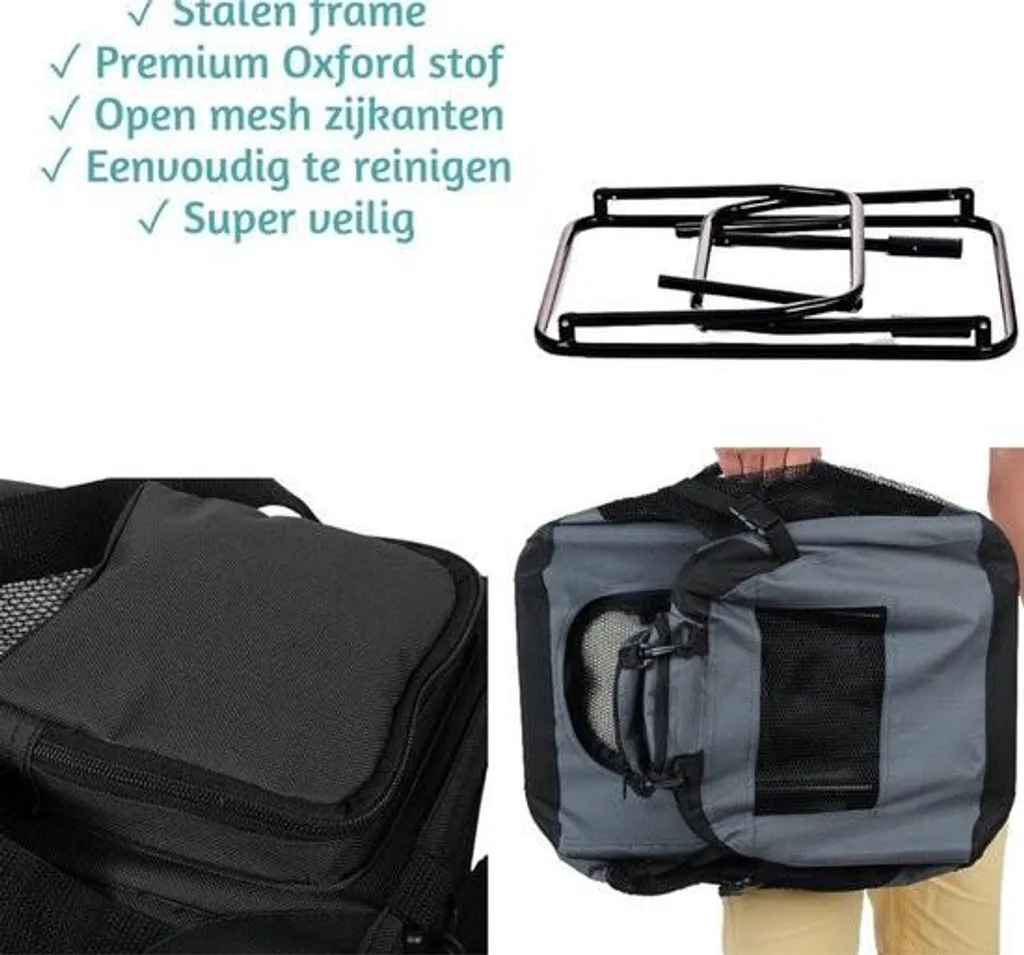 Cage de transport chien robuste et ventilée - Pliable et légère - Grise - 3