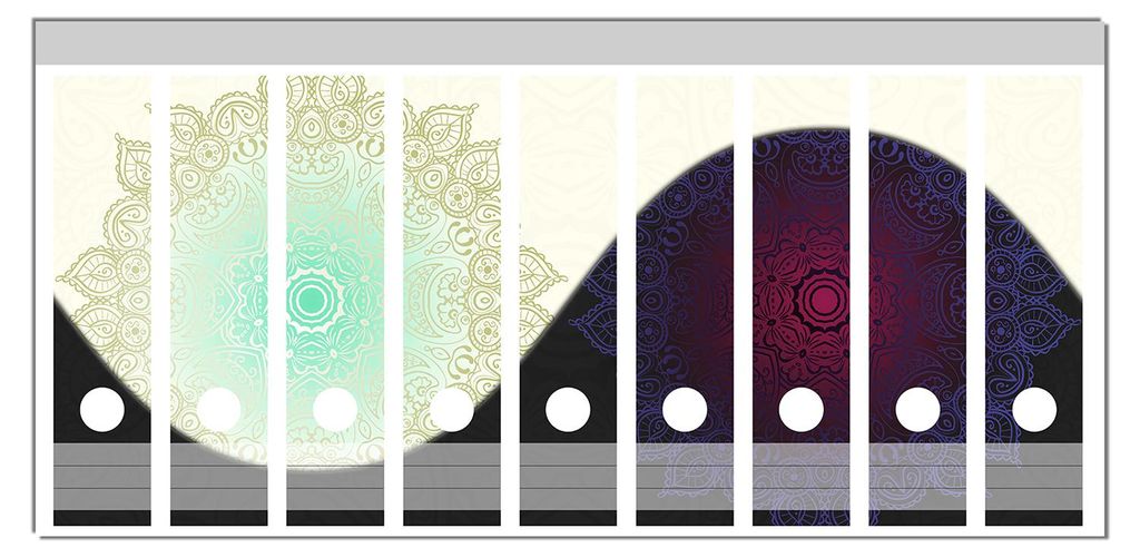 Wallario Ordnerrücken Sticker, selbstklebend für breite Ordner, 9 Stück, Motiv Mandalas - Yin Yang