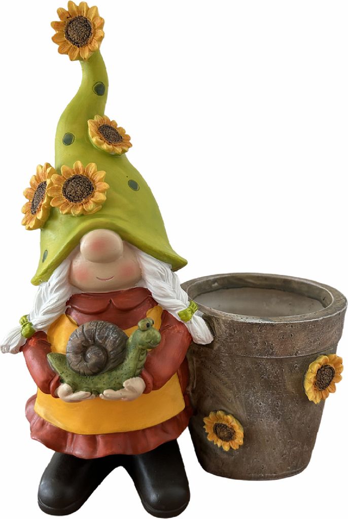 Köhko Vielseitiger Blumentopf mit „Wichtel- Sonnenblumen“ Design Gartenzwergin – Perfekte Verschönerung für Ihren Garten und Wohnung