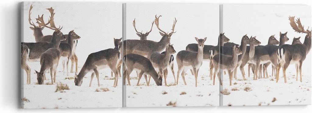 Bild auf Leinwand - Leinwandbild - Hirsch Winter Tierwelt Landschaft - 90x30cm - Wand Bild - Wanddeko - Leinwanddruck - Bilder - Kunstdruck - Leinw...