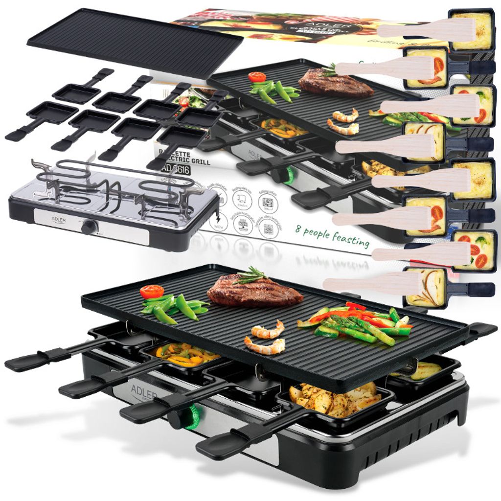 ADLER ELEKTRICKÝ GRIL 4 v 1 Raclette 1400W 8 osôb Obrázok produktu 10