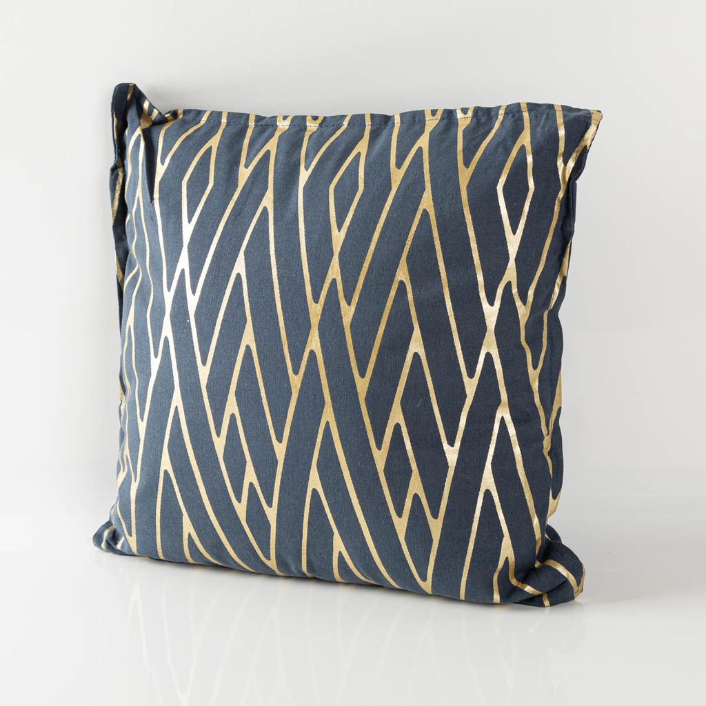 Kissen Houston in Blau mit Metallic-Effekten in Gold 40x40cm