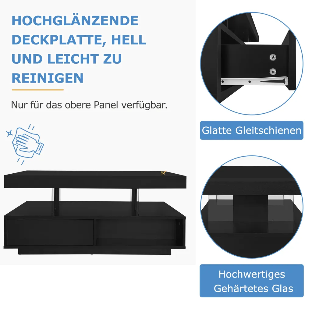 Table Basse pour Salon Moderne avec Éclairage LED et Grand Rangement