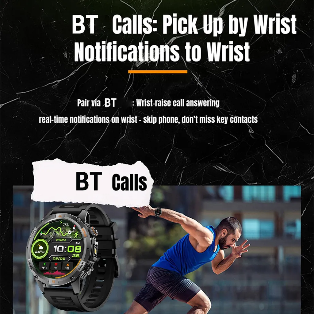Montre GPS Extérieur pour Randonnée et Course avec Écran HD en Acier Noir
