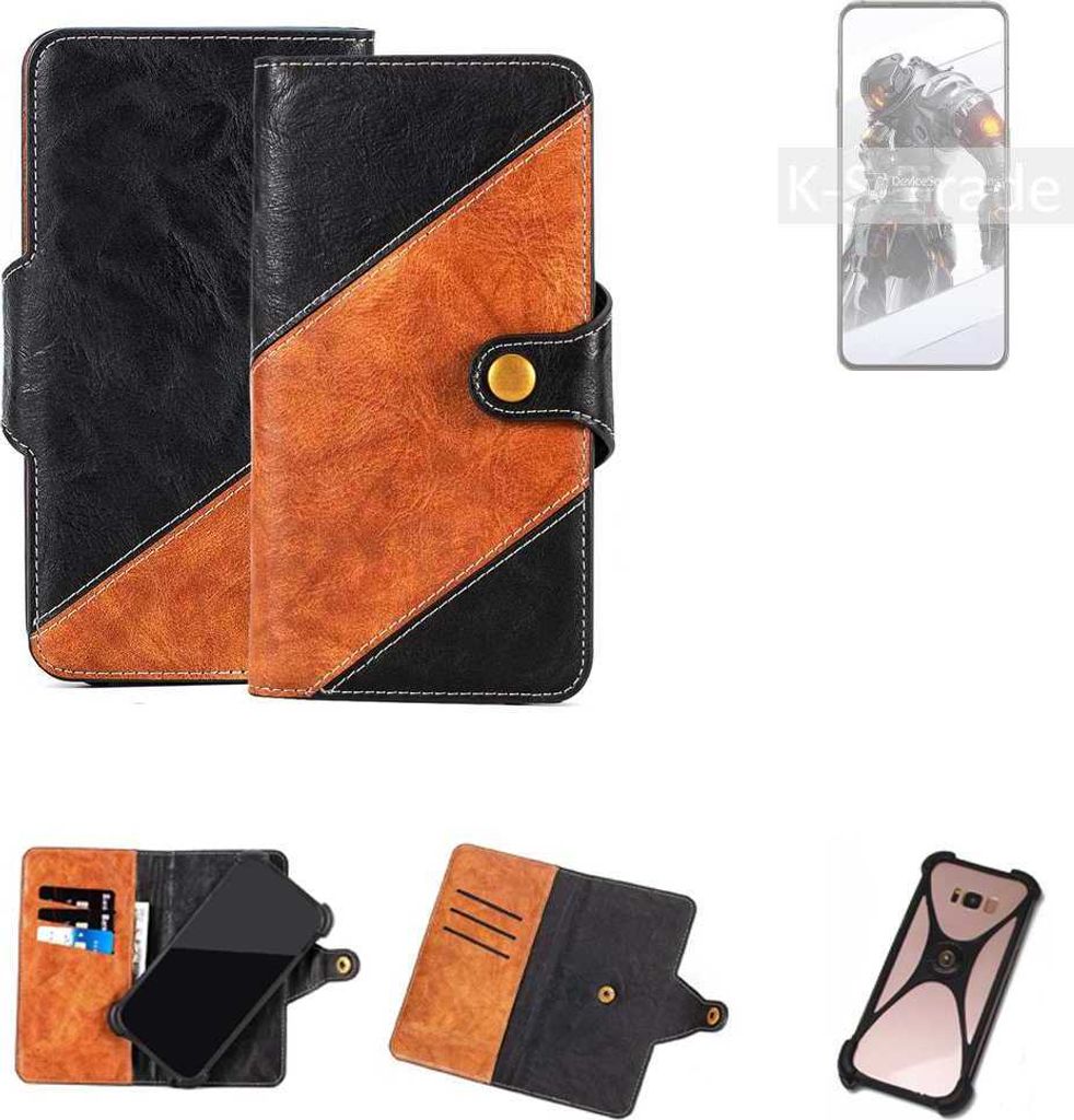 K-S-Trade Handyhülle Schutzhülle Bookstyle Case Wallet-Case kompatibel mit nubia Red Magic 7S Pro Handy Cover Bumper Klapphülle schwarz hellbraun