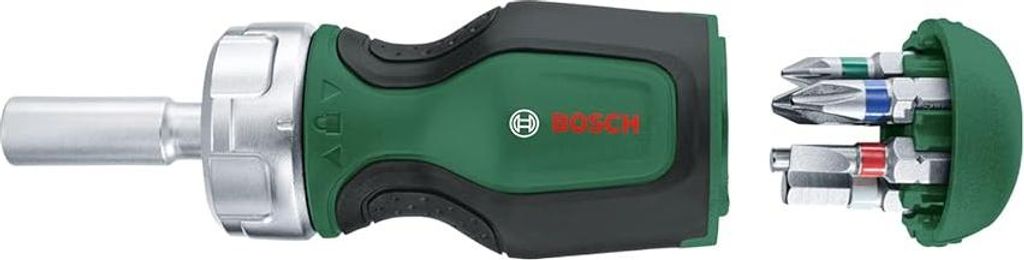 Bosch Stubby Ratschenschraubendreher mit Bit Magazin, 6-teilig (kompakter Ratschenschraubendreher mit hohem Drehmoment, 6 Bits im intergrierten Bit...