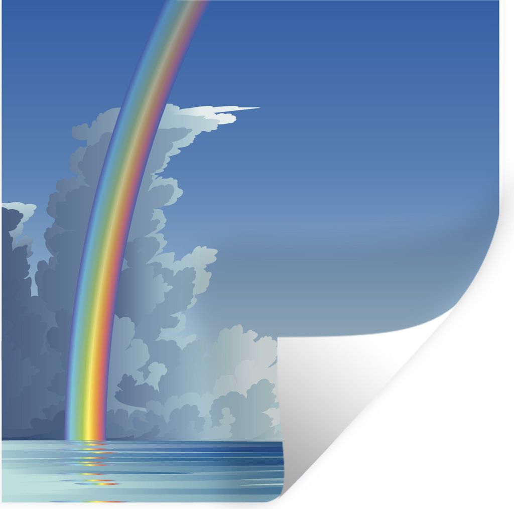 MuchoWow Wandtattoo Wandsticker Wandaufkleber Eine Illustration eines Regenbogens über dem Meer 30x30 cm Selbstklebend und Repositionierbar - Re...