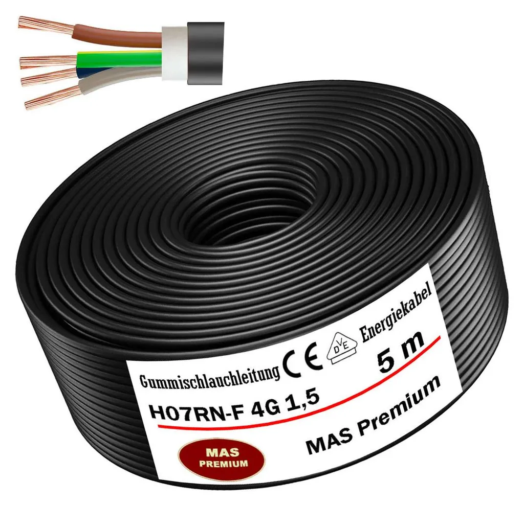 Cavo Quadripolare 4G1,5 H07RN-F 5m - Gomma Anti-Schiacciamento Nera