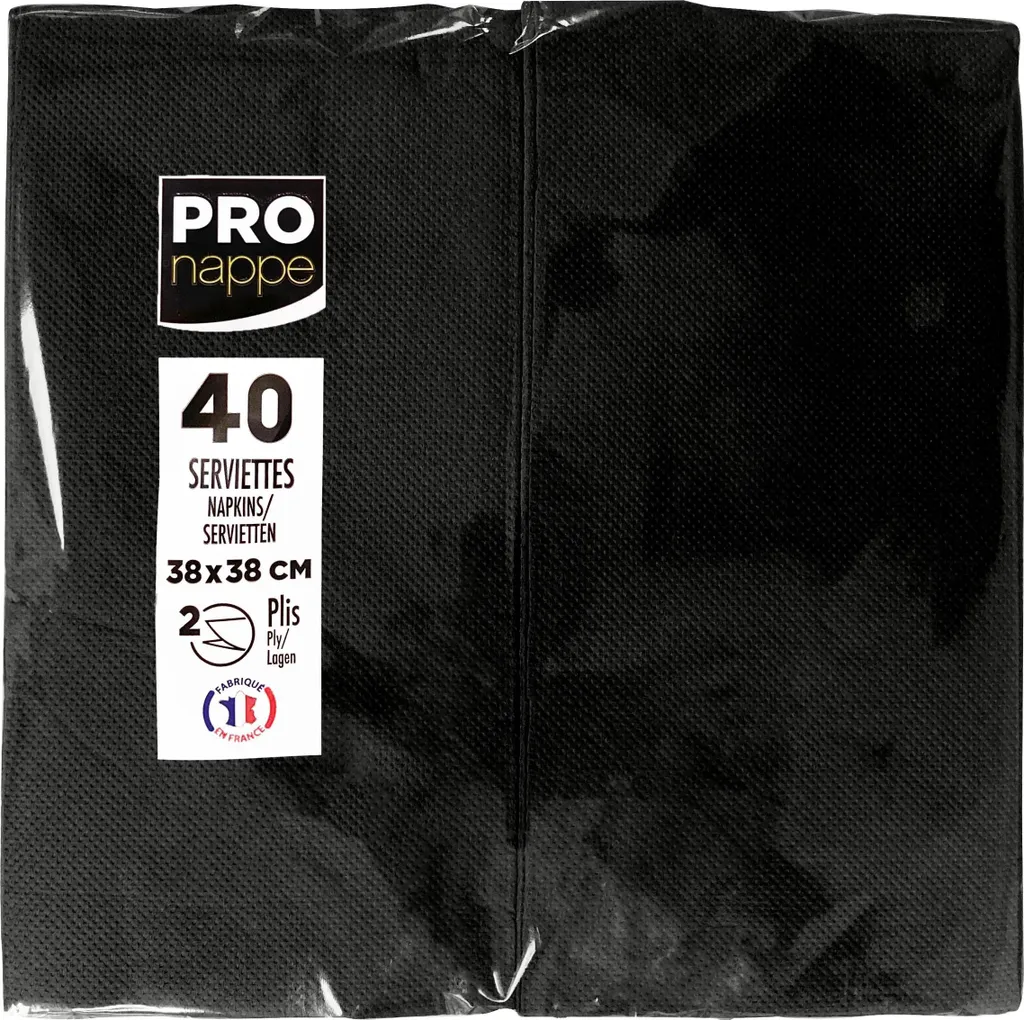 Serviettes Micro Gaufrées Noir 2 Plis 30x40cm Pronappe Douces et Robustes