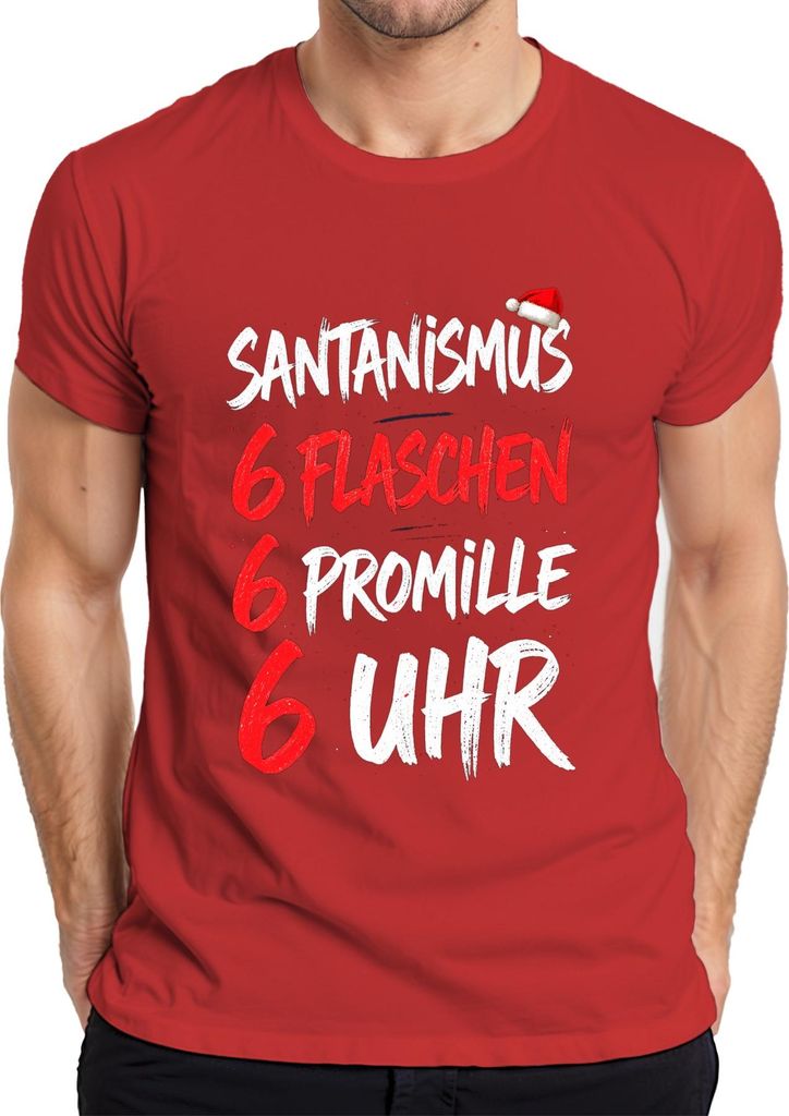 SANTANISMUS 6 FLASCHEN 6 PROMILLE Lustig Weihnachtsfeier Geschenk Herren T-Shirt, Rot, M