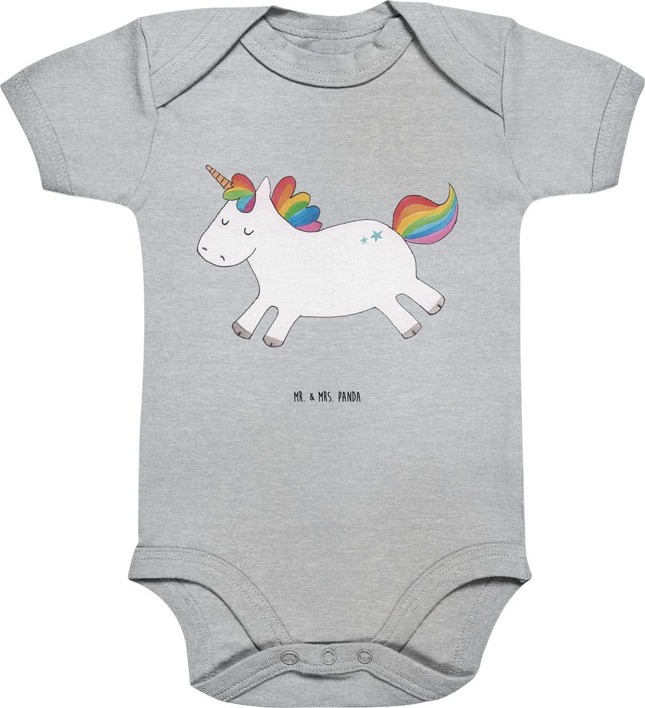 Mr. & Mrs. Panda overall baby Einhorn Happy 3. - 6. Monat - Heather Grey - Geschenk, Lächeln, Einhörner, Babystrampler, Strampler, babykleidung b...