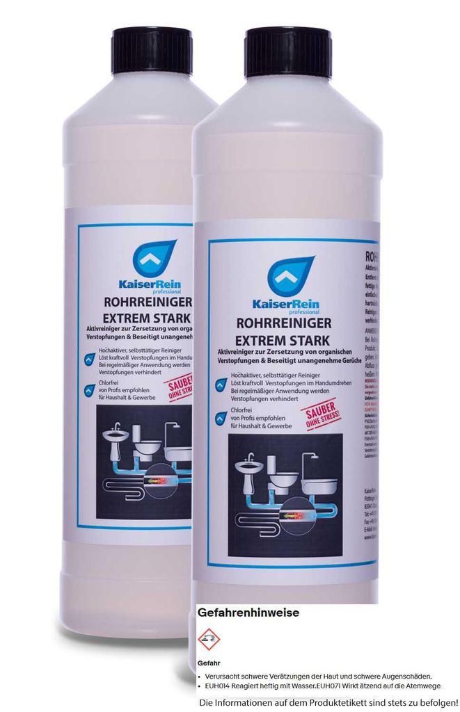 KaiserRein Rohrreiniger & Abflussreiniger extrem stark Profi Spar Set 2 x 1l flüssig gegen Geruch und Haare