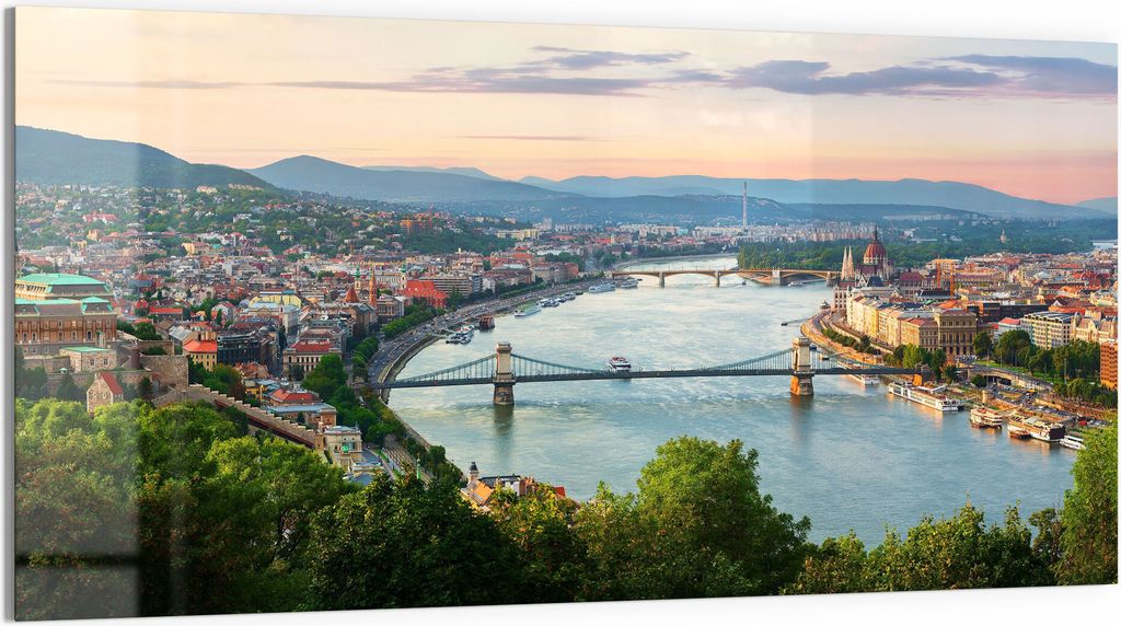 DEQORI Glasbild Echtglas 100x50 cm 'Blick über Budapest' Wandbild Bild modern Deko