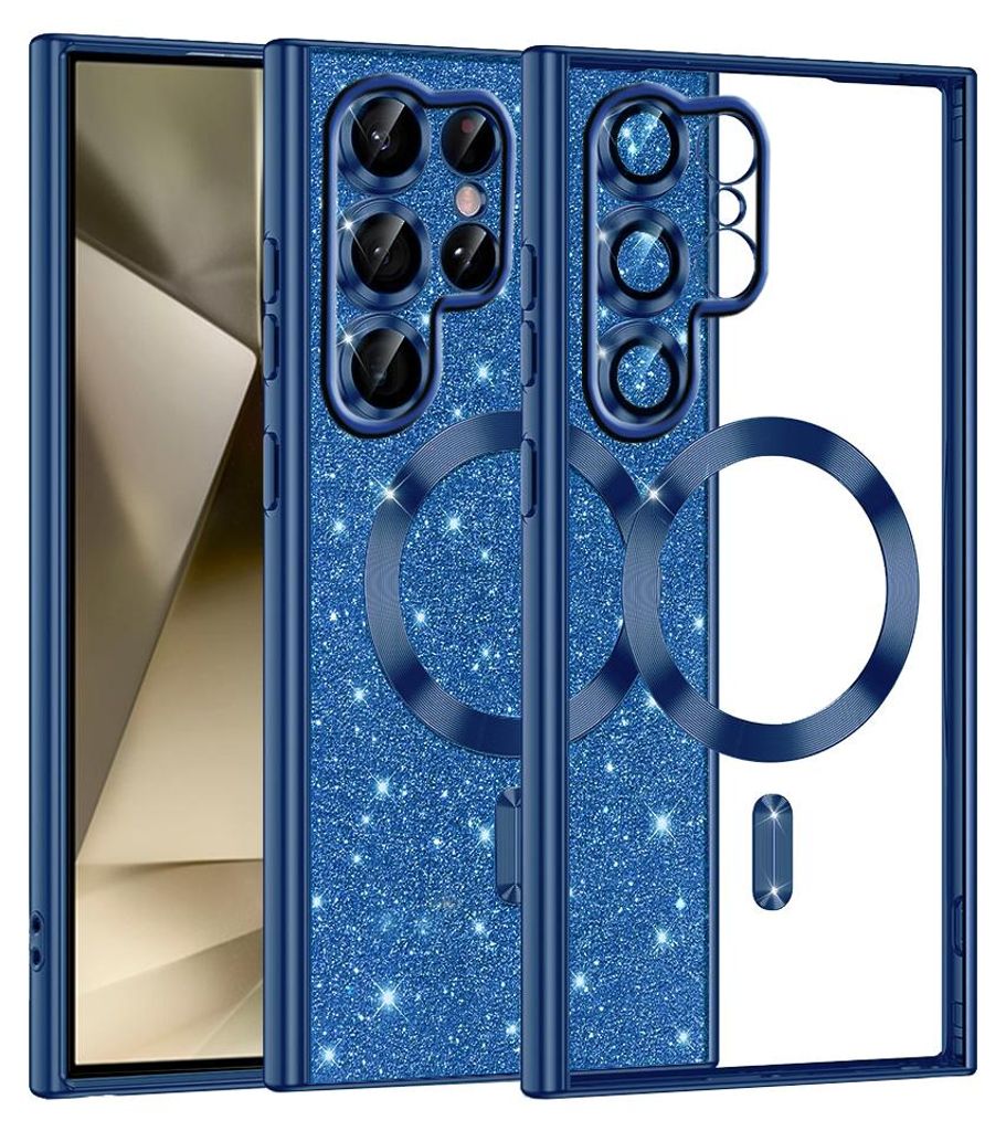 Techsuit Luxury Glitter Back Cover Hülle mit MagSafe für Samsung Galaxy S22 Ultra - Dunkelblau