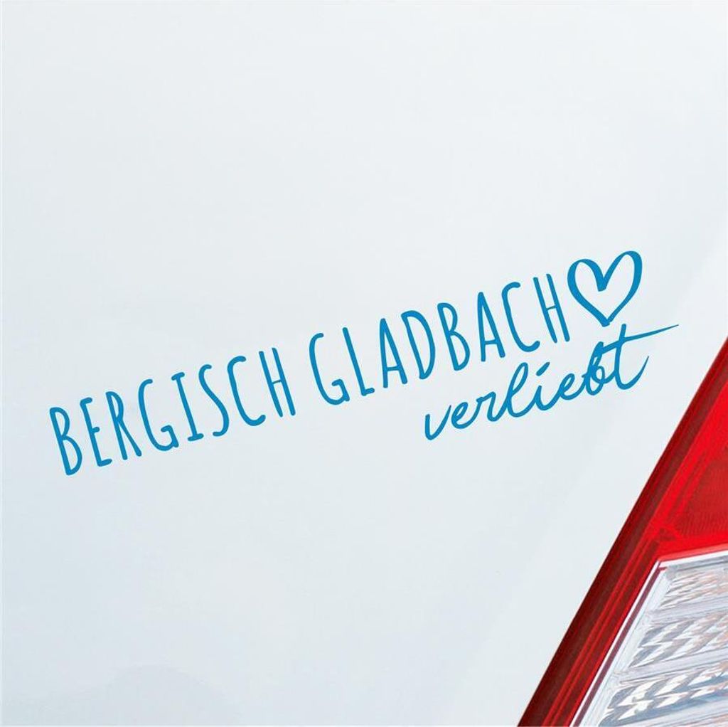 Auto Aufkleber Bergisch Gladbach verliebt Herz Stadt Heimat Liebe Car 19x4 cm Hellblau Sticker Heckscheibenaufkleber