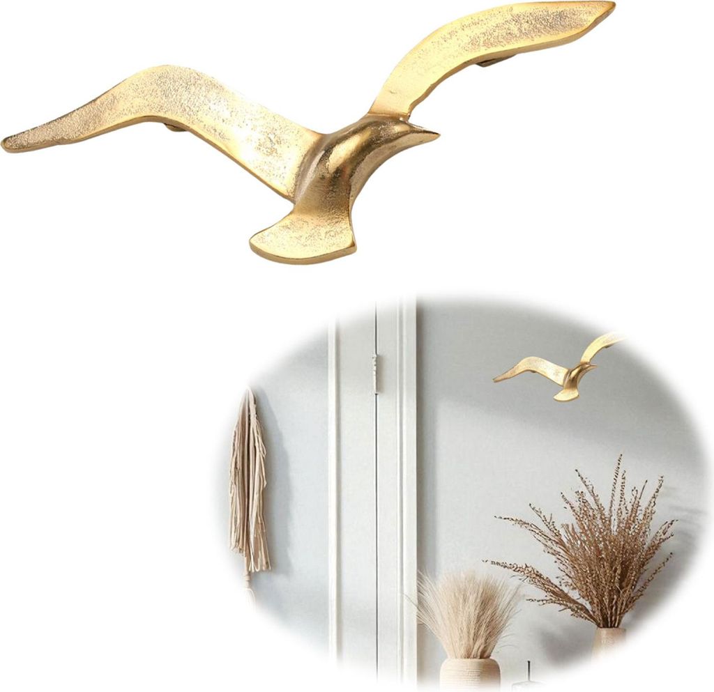 LS-LebenStil Wand-Deko Vogel 35cm Möwe Gold Alu Maritim Produktbild 