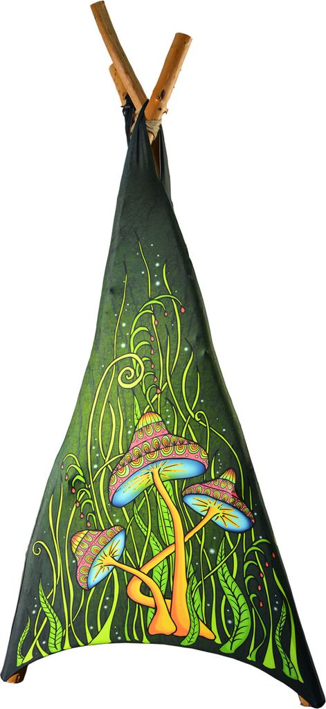 PSYWORK Schwarzlicht Elasthan Goa Pyramide "Wild Shroom Green XXL", 2,0x4,0m