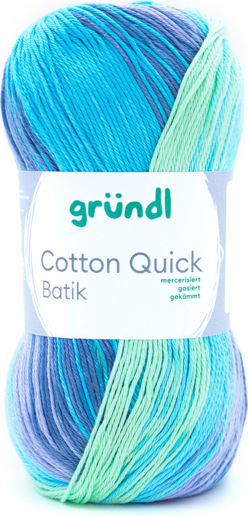 Gründl Baumwolle Quick Batik Garn 260m 100g Baumwolle Häkeln Stricken Wolle Hellblau/Violett/Apfelgrün