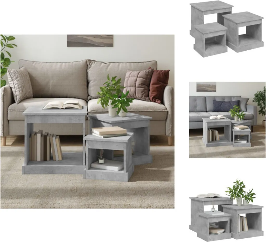 vidaXL Set 3 Tavolini Sovrapponibili Grigio Cemento | Massima Efficienza
