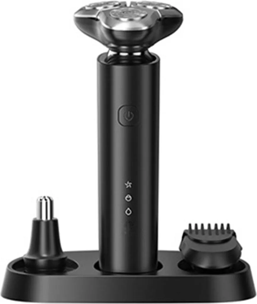 Mini Kit Rasoio Elettrico da Viaggio LED - 3 Testine Rotanti USB Nero - 4