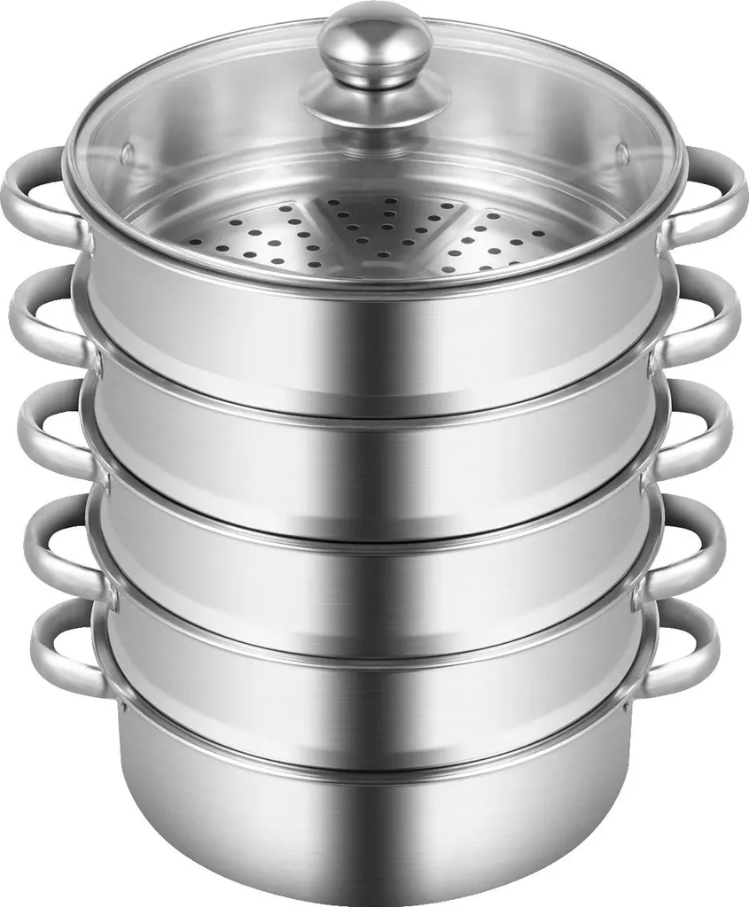 Pentola a vapore, grande capacità, acciaio inox resistente, argento