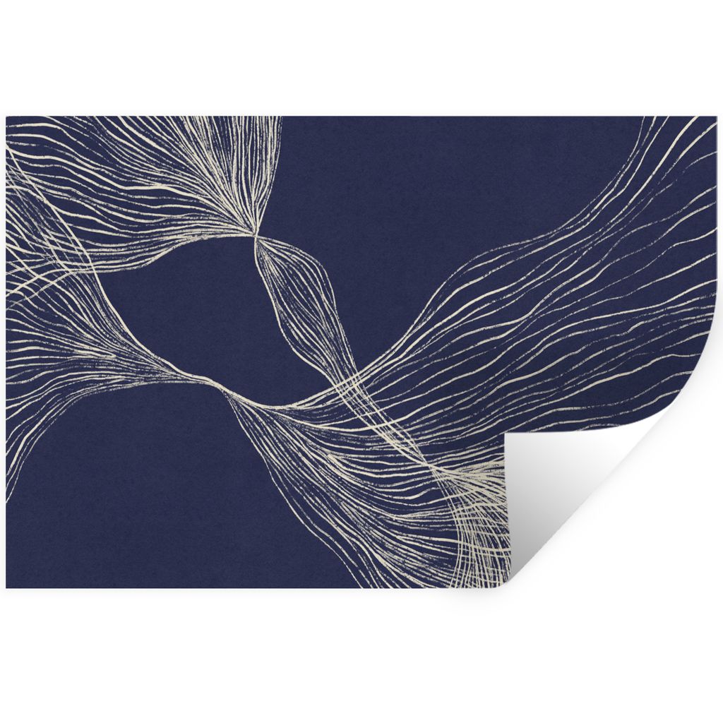 MuchoWow Wandtattoo Wandsticker Wandaufkleber Linienkunst - Abstrakt - Blau - Linien 120x80 cm Selbstklebend und Repositionierbar - Selbstklebend...