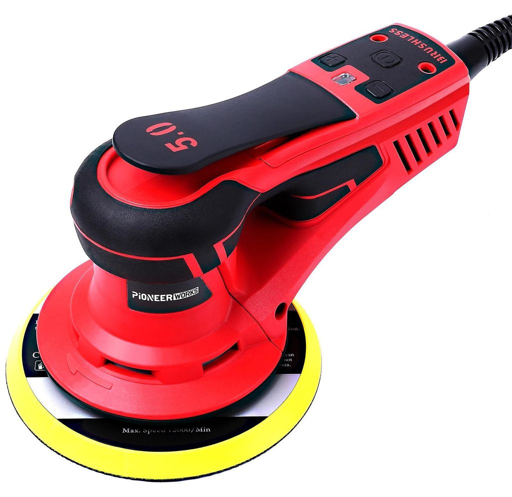 Elektrischer Exzenterschleifer - Hand-Exzenterschleifer - 350 W - Bürstenloser Motor - 4000–10000 U/min, Drehzahlregelung - 110 V - Rot