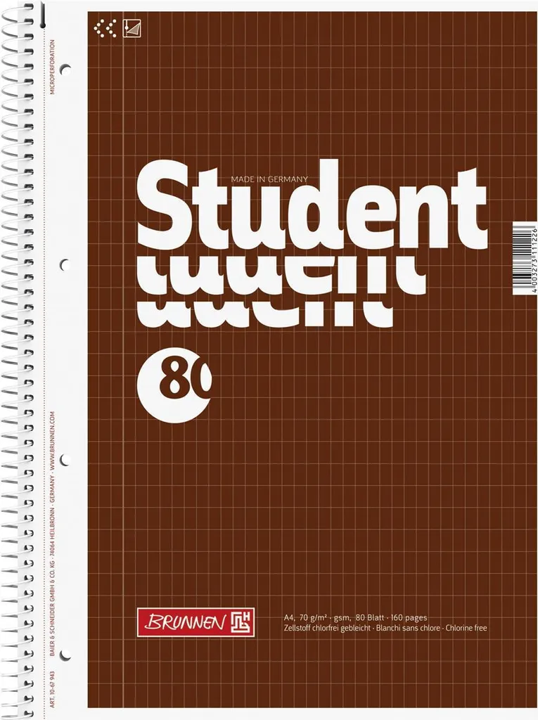 Papier de cours A4 quadrillé pour étudiants Brunnen 1067943 lot de 5