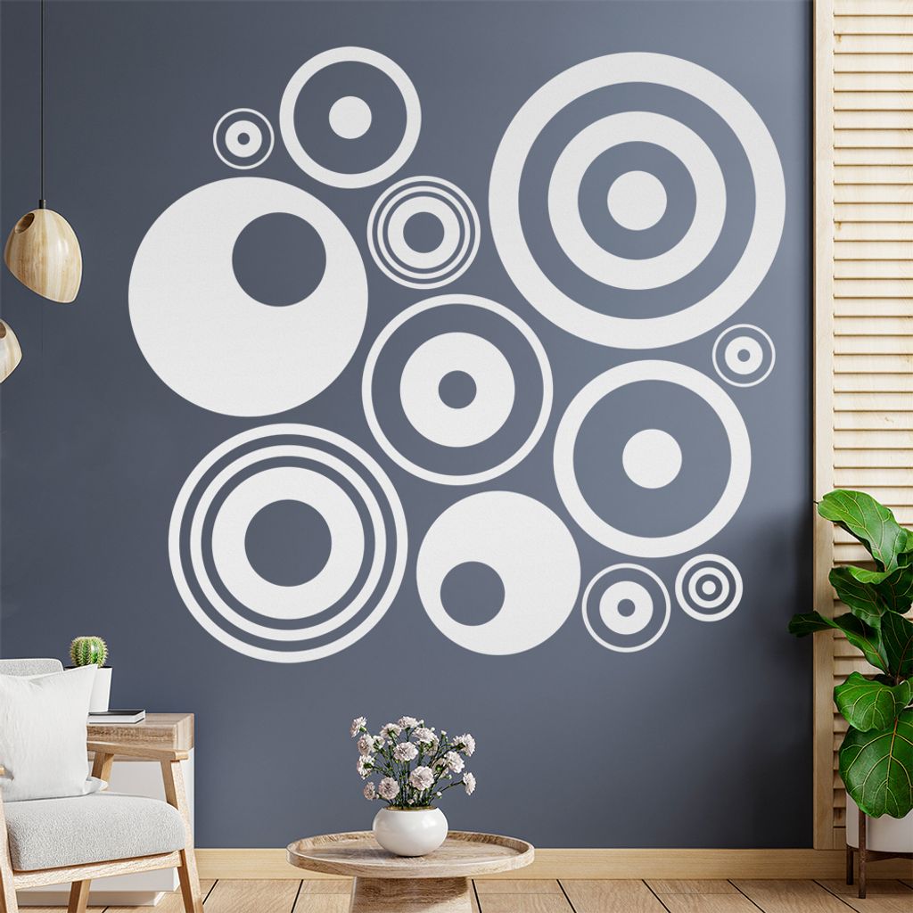 Retro Ringe Wandtattoo in 6 Größen - Wandaufkleber Wall Sticker - Dekoration, Küche, Wohnzimmer, Schlafzimmer, Badezimmer