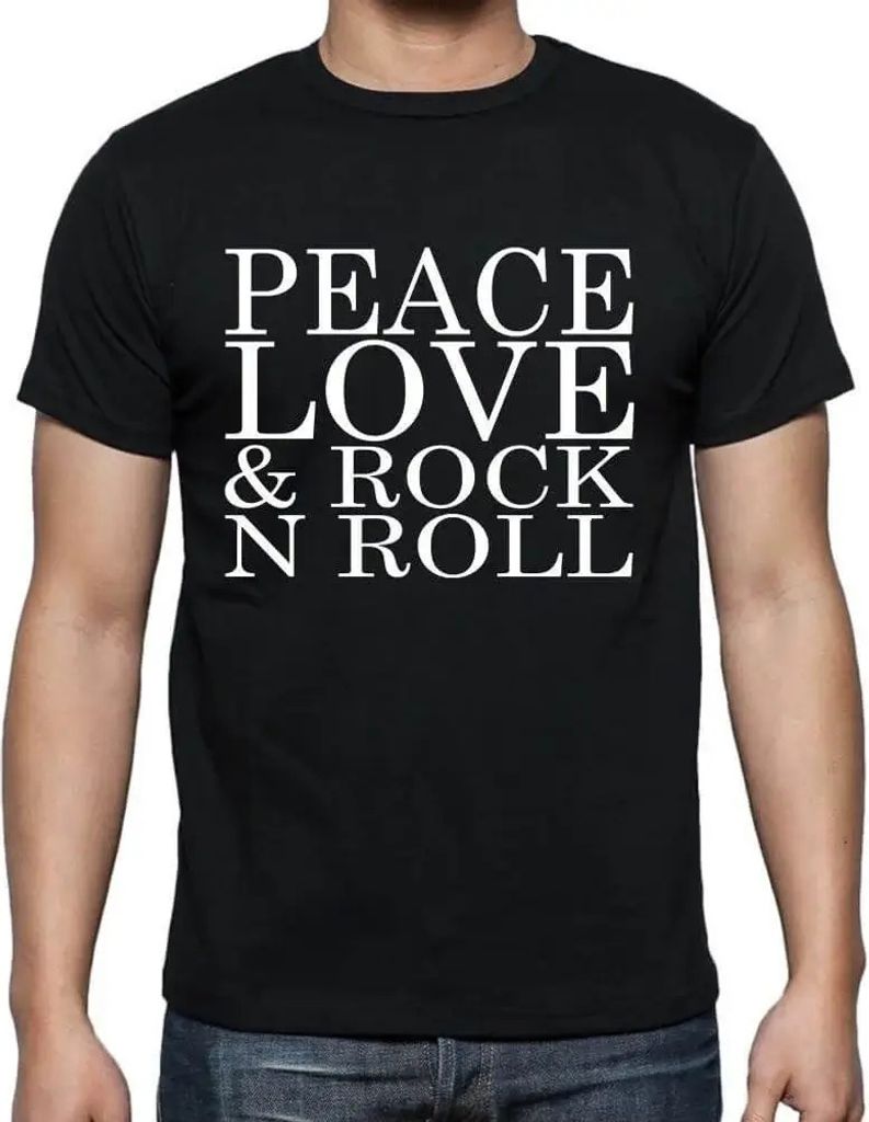 Herren Grafik T-Shirt Peace Love & Rock N Roll Öko-Verantwortlich Vintage Jahrgang Kurzarm Lustige Druck Geburtstag Geschenk Mann