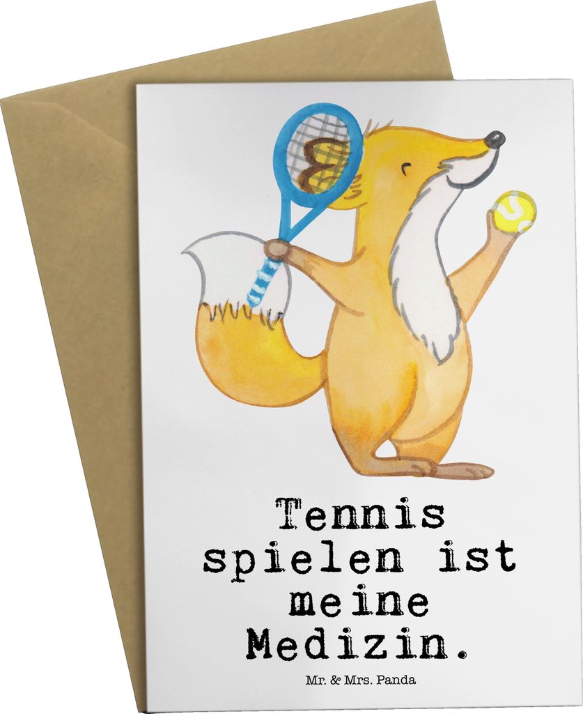Mr. & Mrs. Panda Grußkarte Fuchs Tennis spielen - Weiß - Geschenk, Tennisclub, Ballsportart, einladungskarten, vatertagskarte, Tennisverein, Turn...
