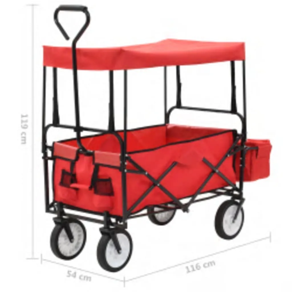 Chariot à main pliable toit solaire acier rouge structure renforcée - 9