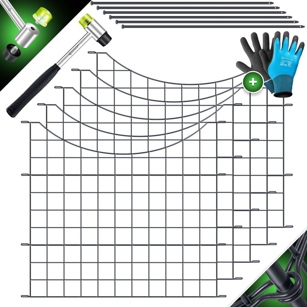 KESSER Teichzaun Gartenzaun Steckzaun Komplettset Metall Zaunelemente Inkl. Hammer + Befestigungsstäben, Zaun zum stecken für Garten, Oberbogen...
