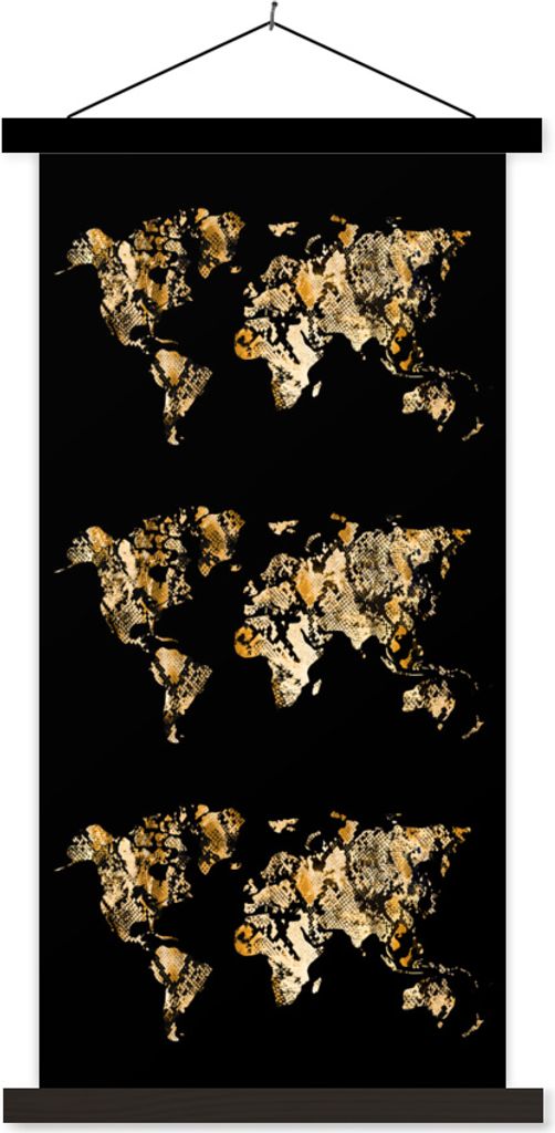 MuchoWow Textilposter Weltkarten - Design - Schlange 60x120 cm mit schwarzem Rahmen - Magnete