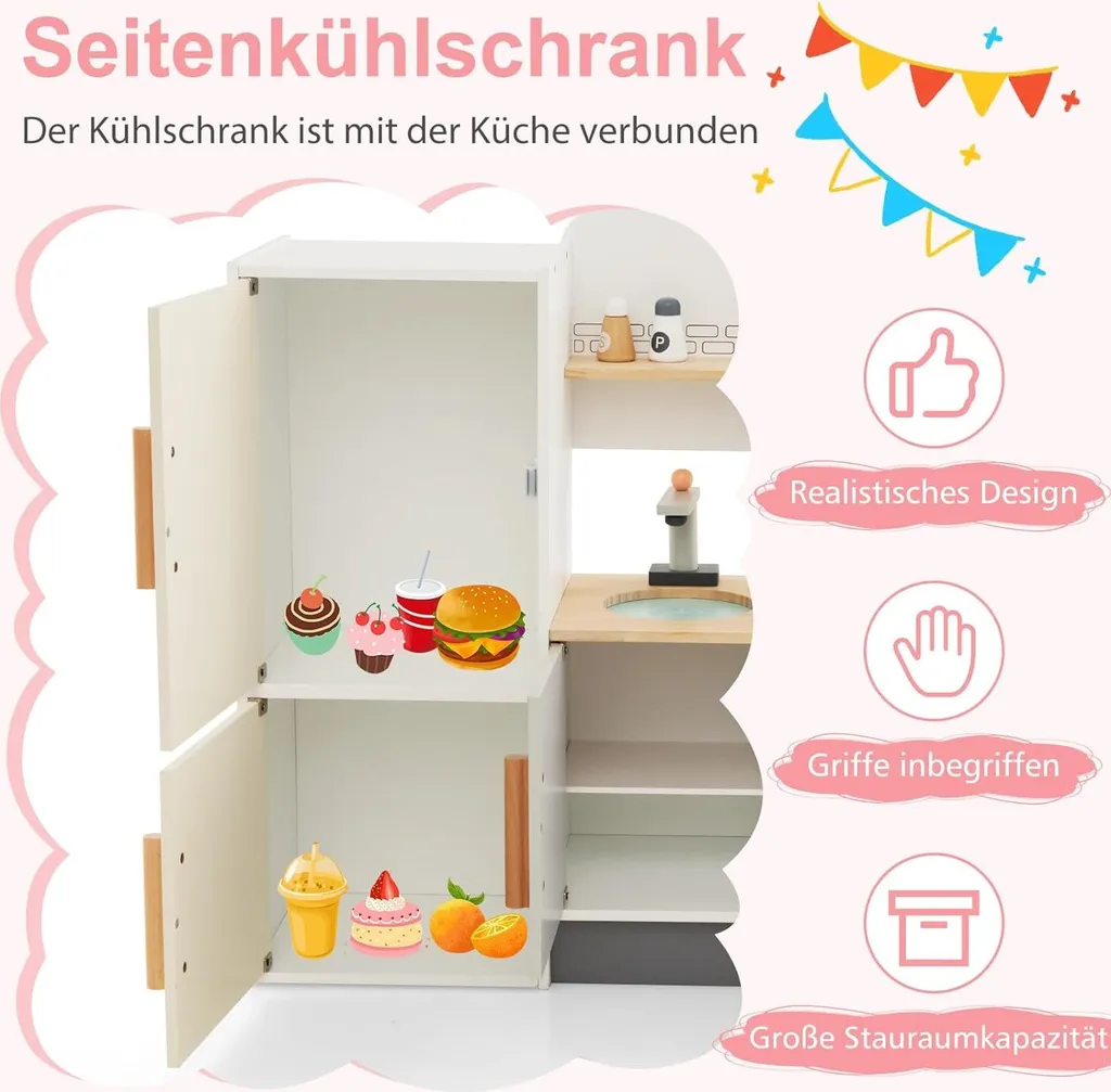 Cuisine enfant bois anti-désordre avec placards, jeu imitation structuré - 3