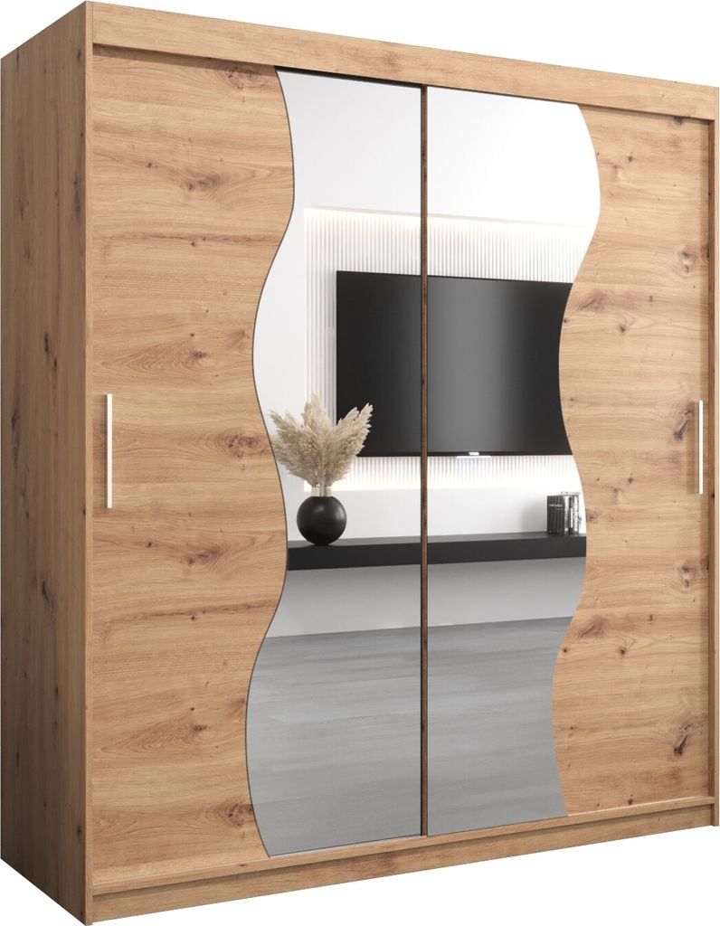 Kleiderschrank, Schiebetürenschrank Schlafzimmer, Schrank mit Spiegel MADRYT 180 cm