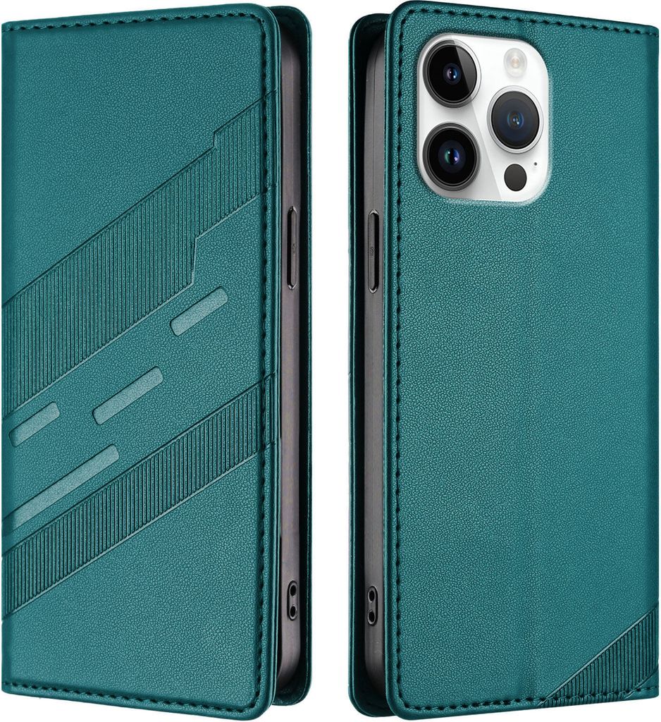 Hülle für iPhone 16 Pro Max, Kunstleder Brieftaschen Handyhülle mit Kartenfach und Standfunktion Grün
