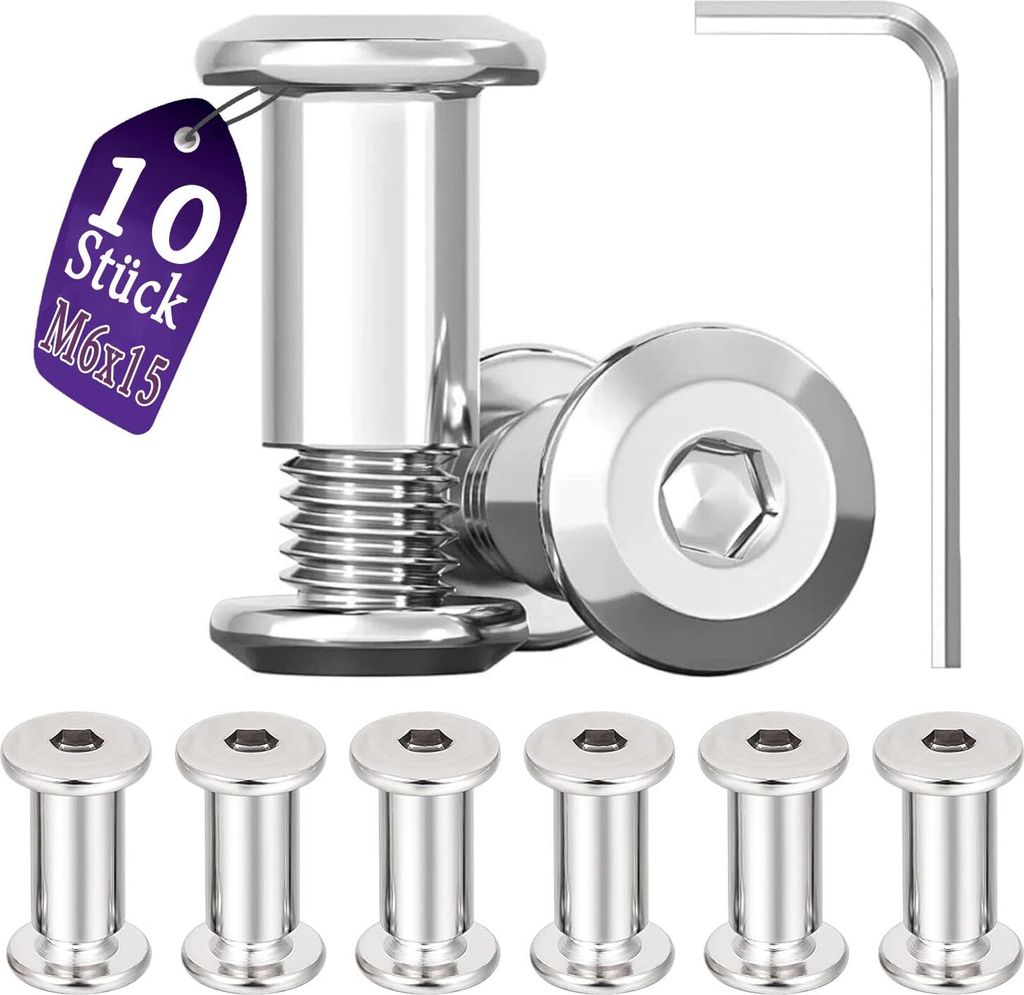 10 Stück Verbindungsschrauben M6x15mm, Hülsenschrauben, Produktbild 