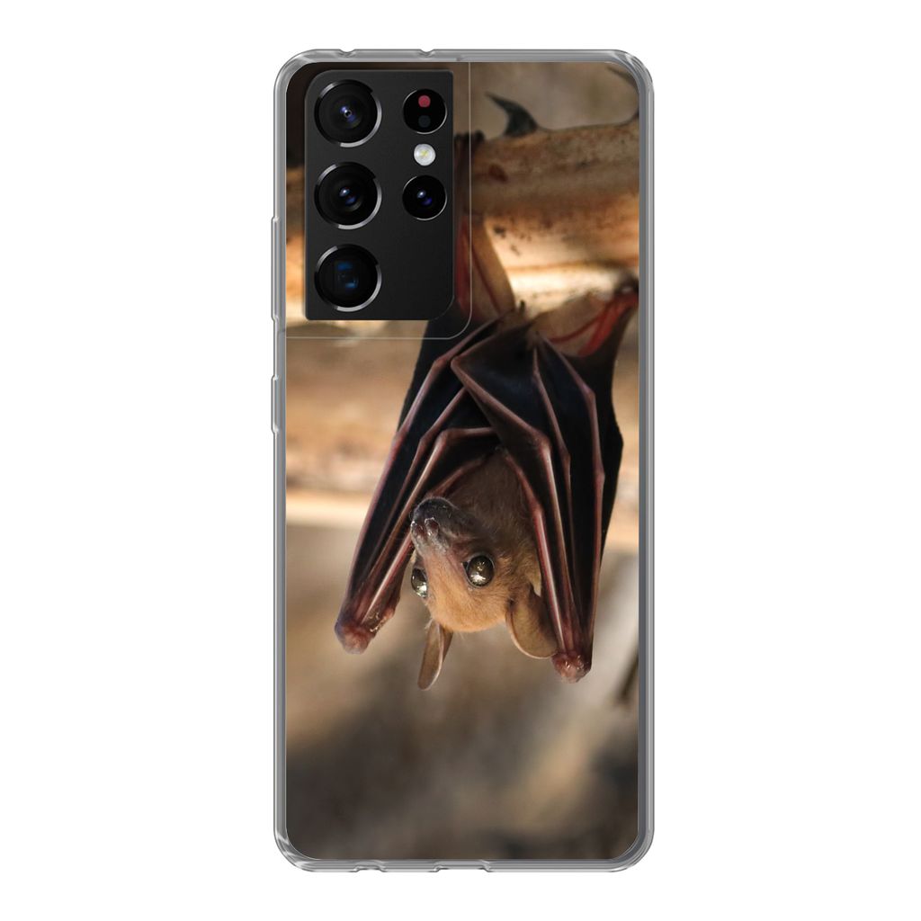MuchoWow Handyhülle Schutzhülle Hülle für Samsung Galaxy S21 Ultra Baby - Fledermaus - Holz Silikon Softcase Handy Hülle - Mobiltelefon